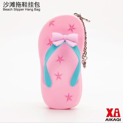 China New Arrival Silicone Slipper Kick Bag with Lovely Coin Purse Bow Knot Silicone Waterproof High Quality Pouch for Trinkets for sale