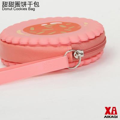 China Wholesale Cute Donut Cookie Purse With Strap Silicone Coin Purse Silicon Coin Pouch Round Shape Lovely Silicone Money Bag for sale