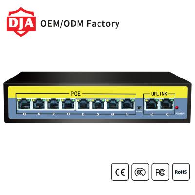 China Standard POE 10 Ports 8+2 Ports POE Power Supply Switch 10/100/1000M Rack Mount Poe Switch For CCTV Security System for sale