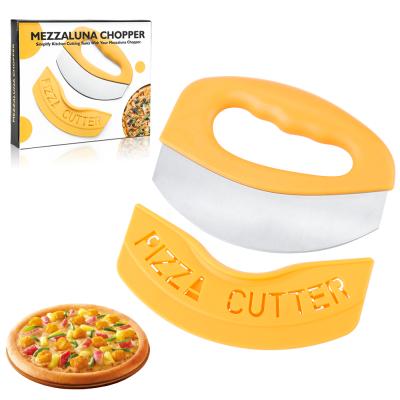 China Sustainable Pizza Cutter Herb Cheese Cutting Stainless Steel Pizza Cutter With Protective Sleeve Cover for sale