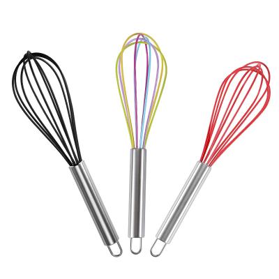 China Cheap Multifunctional Hot-selling Viable Silicone Kitchen Egg Beater with Stainless Steel Handle Manual Egg Beater for Baking Cooking for sale