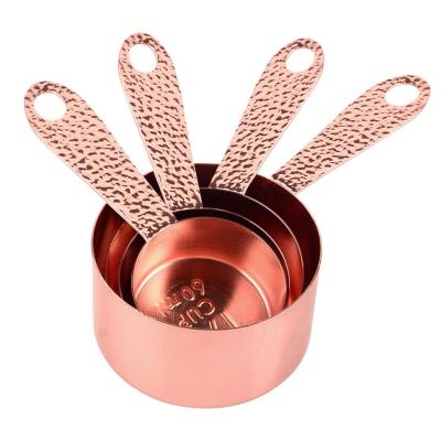 China Sustainable Volume Spoon Stainless Steel Utensils 4pcs Copper Plated Set Kitchen Coffee Cake Spoon Baking Cup for sale