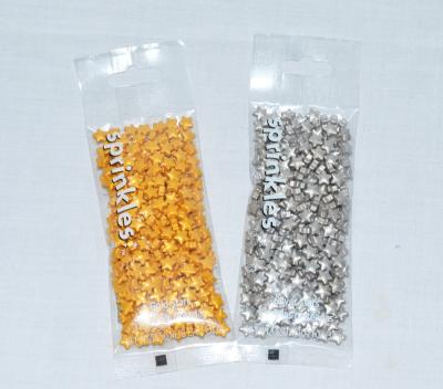 China Cake Sprinkles Decoration On Top Gold / Silver Candy Stars Edible Cake Sprinkles In Pocket for sale