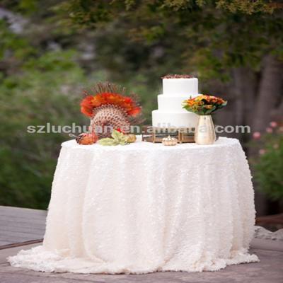 China Oilproof Party Decoration Custom Sequin Tablecloth White Wedding for sale