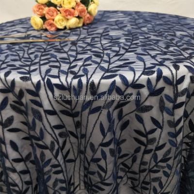 China Fancy Oilproof Design Lace Embroidered With Sequin By Navy Blue Tablecloth for sale