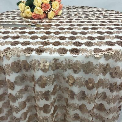 China Oilproof Beaded Table Overlay Silver Embroidered Round Sequin 120 Table Cloth for sale