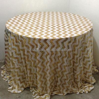 China High Quality Oilproof Banquet Party Gold And White Chevron Sequin Table Cloth for sale