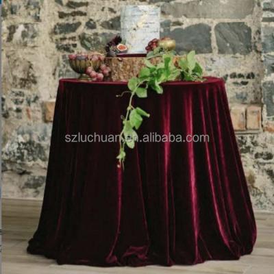 China Customized Round Oilproof Burgundy Velvet Tablecloth Banquet Table Cover Wedding Table Cloth for sale