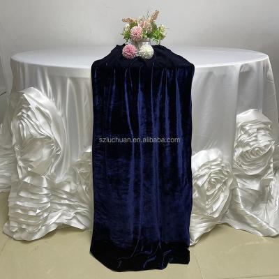 China Banquet dining table runner decoration velvet table runner navy blue brocade washable durable smooth table runner for sale