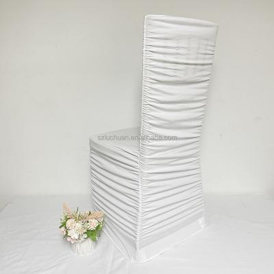 China Wholesale Washable And Durable Ruffle Lycra Chair Cover Spandex Wedding Chair Cover for sale