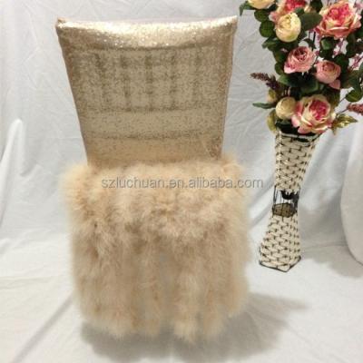 China High Quality Wedding Romantic Wedding Banquet Chair Cover Party Chair Cover Champagne Sequin Feather Chair Cover for sale