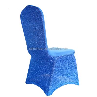 China Simple Trendy Royal Blue Glitter Spandex Used Wedding Chair Covers for sale