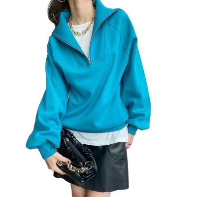 China Breathable Feature Retro American POLO Neck And High-end Atmosphere Zippered Sweater For Women With A Retro Design Sense For Niche for sale