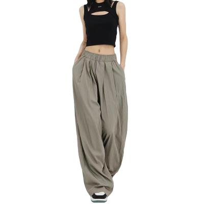 China New Gray Wide Leg Pants Women Summer Anti-wrinkle Casual Loose Soft Floor Pleated Displacement Pants for sale