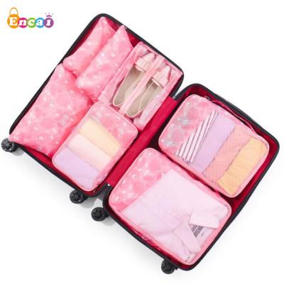 China Durable Travel Tote Cubes Encai Foldable Travel Clothes Storage Bag Set 7 In 1 Cube Tote Set for sale