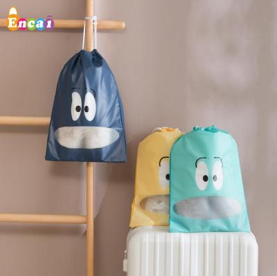 China Promotional Shoe Bag Encai Travel Storage Package Bag Cartoon Style Drawstring Pouch With Clear Window for sale