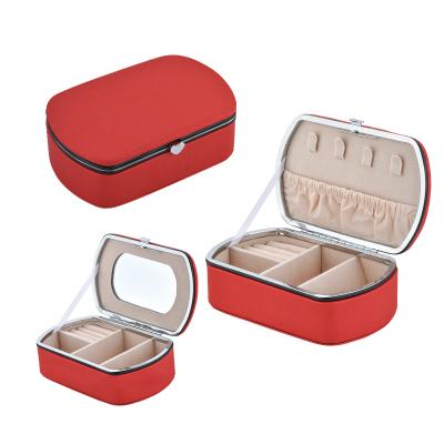 China PU Travel Jewelry Organizer Box with Small Mirror Jewelry Case for Women Jewelry Travel Case Earring Organizer Box for sale