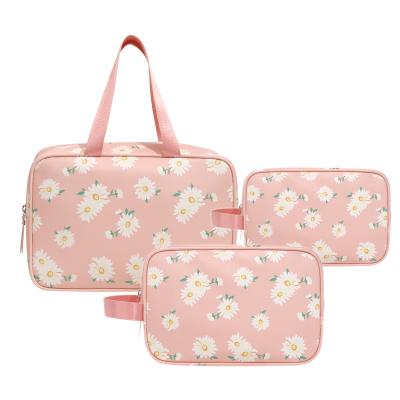 China Fashion Cute Encai PU Pink Cosmetic Bag Waterproof Cute Girls Toiletry Bag for sale