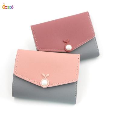 China Fashion Short Women's PU Waterproof Ladies Encai Wallet Purse Pearl Mini Wallet for sale