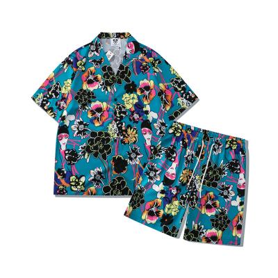 China 2022 New Men's Anti-pilling Shirt And Shorts Set Fashion Printing 100% Polyester Casual Support Custom for sale