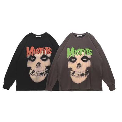 China two brand men's Anti-wrinkle Harajuku style skull print fashionable sweater dark black and gray casual long sleeve cotton sweater for sale