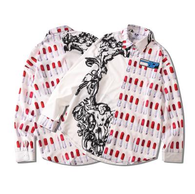 China 2021 latest anti-pilling young couples men's all-match lipstick monkey printing pungent loose long-sleeved shirt for sale