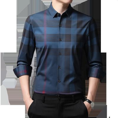 China 2022 New Slim Fit Fashion Shirt Men's General Business Casual Dress Long Sleeve Shirt Plaid Printed High End Shirt for sale