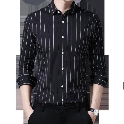 China 2022 New Fashion Slim Soft Casual Business Dress Slim Fit Shirt Men's High End Striped Shirt Anti-pilling Shirt Long Sleeve for sale