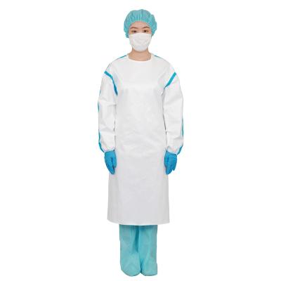 China Waterproof Level 4 Disposable Garments Isolation Gown Safety Coverall PP+PE Non Woven Clothing With Elastic Cuffs for sale