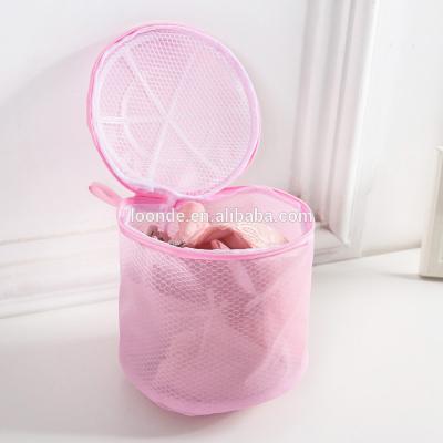 China Collapsible Foldable Mesh Laundry Basket Mesh Zipper Wash Laundry Hamper Colorful Washable Bag for sale