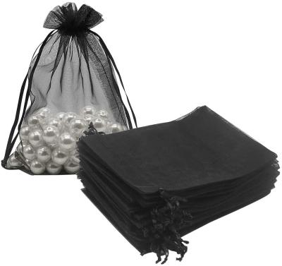 China Recyclable Black Organza Bags 5x7 Inch 100pcs, Empty Mesh Candy Bags Jewelry Pouches Drawstring Pouch For Present Wedding Gifts for sale