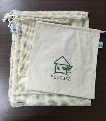 China PUNCH Mesh Produce Bags Organic Premium Reusable Cotton Unbleached Double-stitched With Tare Weight On Tags for sale