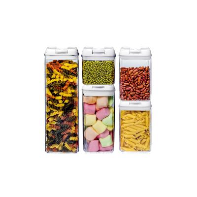 China Wholesale Custom Easy Open Airtight Clear Plastic Dry Wide Mouth Food Storage Jars 5pcs Bpa Free Plastic Storage Containers Set With Lids for sale