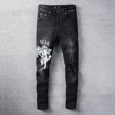 China 2023 Angel Pattern Denim Micro Shingle Good Quality Cotton Letter Street Breathable Black Skinny Jeans Wholesale for sale