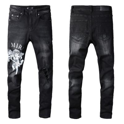 China Breathable European and American Street Ripped Patch Cotton Jeans Casual Slim Fit Pants Skinny Denim for sale