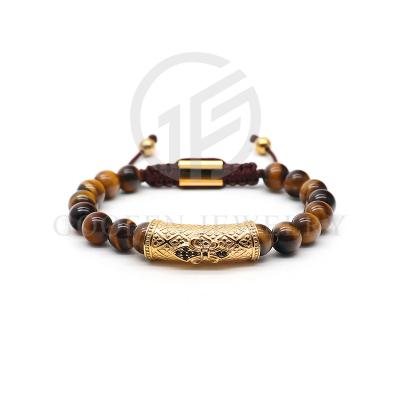 China High Quality FASHIONABLE Tiger Eye Jewelry Beads Energy Bracelet Healing Natural Stone Bead Bracelet With Stainless Steel for sale