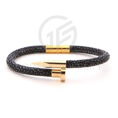 China Other Luxury Leather Jewelry Stainless Steel Bracelet 316l Custom Stingray Leather Bracelet for sale