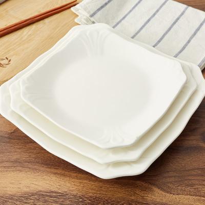 China Viable wholesale square ceramic steak dish white embossed french dish for restaurant western china serving dishware for sale