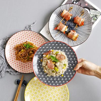 China Stocked Wholesale Japanese Ceramic Porcelain Plates Modern Dinnerware Restaurant Dinner Dishes And Supply Cheap Round Dishes Sets for sale