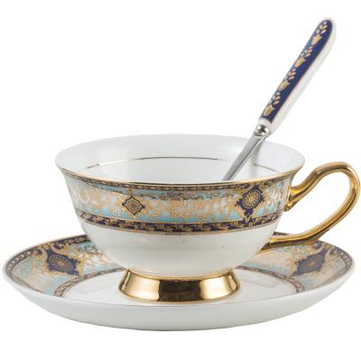 China Stocked Gold Rim Porcelain Coffee Espresso Cups Arabic Ceramic Tea Cup Set With Saucer And Spoon for sale