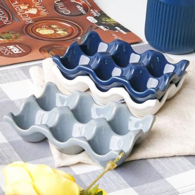 China 6 Grids Ceramic Stocked Egg Tray - Half Dozen Egg Holder Container Keeper Storage Organizer Decorative Serving Plate Kitchen Accessories for sale