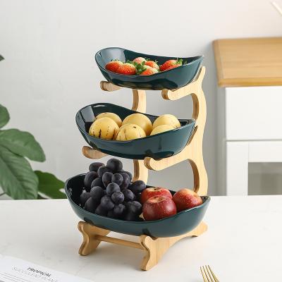 China Wooden Bamboo Fruit Bowl Stocked 3 Tier Fruit Basket Rack Effortless To Clean Fruit Bowls For Modern Counters Kitchen for sale