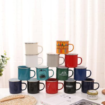 China Viable Custom Classic Enamel Cup Metal Steel Camping Mug Enamel Mug With Stainless Steel Rim for sale