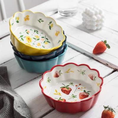 China Gold Nordic High Quality Home Rim Style Stocked Ceramic Round Beautiful Shaped Bowl Salad/Fruit Bowl/Milk/Dessert/Snake for sale