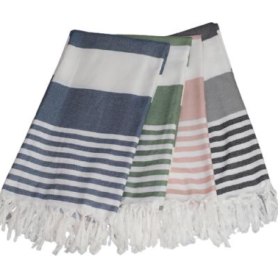 China 2021 Sustainable Wholesale Cheap Recycled Tassel Cotton Extra Large Turkish Beach Towel Striped for sale