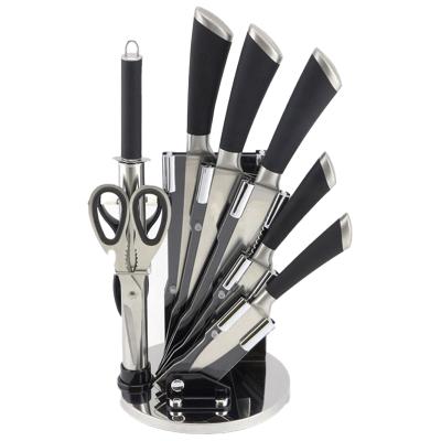 China Detong 2021 Custom Hot Selling Viable 8 Pcs Handle Hollow Kitchen Knife Set With Block for sale