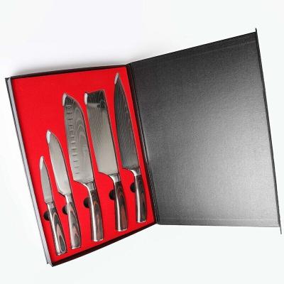 China 5 Pcs Japanese Pakka Handle Damascus Laser Pattern Modern Steel Wooden Kitchen Knife Set for sale