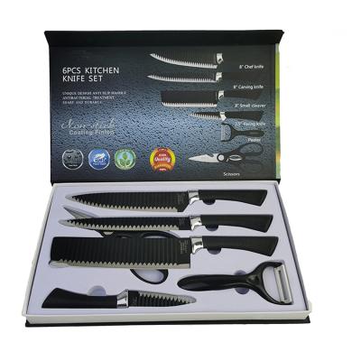 China 2021 Factory Price Viable Sale Good 6 Pcs Black Stainless Steel Knife Set Kitchen Knives for sale