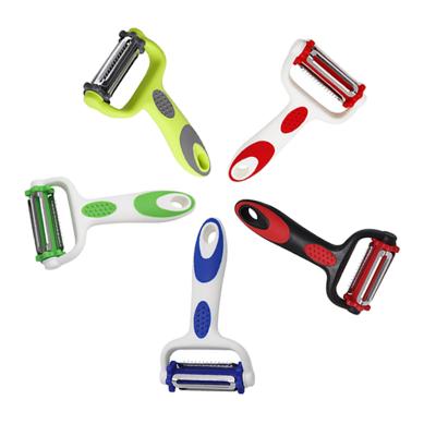 China Stocked 3 in1 Multifunctional Rotary Potato Peeler Cutter Kitchen Instrument 3 Vegetable Peeler Blades for sale