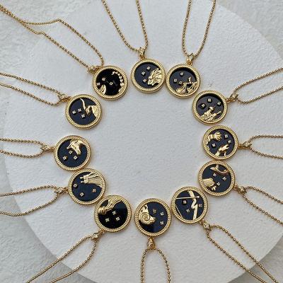 China Trendy 18K Gold Plated Astrology Constellation Necklace Horoscope Zodiac Pendant Necklace For Women for sale